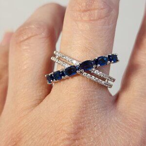 NIB 14K/925 London Blue Topaz & Zircon Twist Ring Sz 8